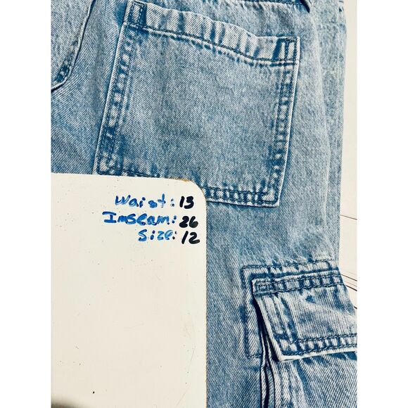 Old Navy baggy jeans cargo pocket wide leg high rise built tough women 12Jr New - Picture 6 of 6